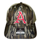 Arkansas Razorbacks Baseball A 3D Snapback Trucker Hat- Mossy Oak Bottomland/ Loden