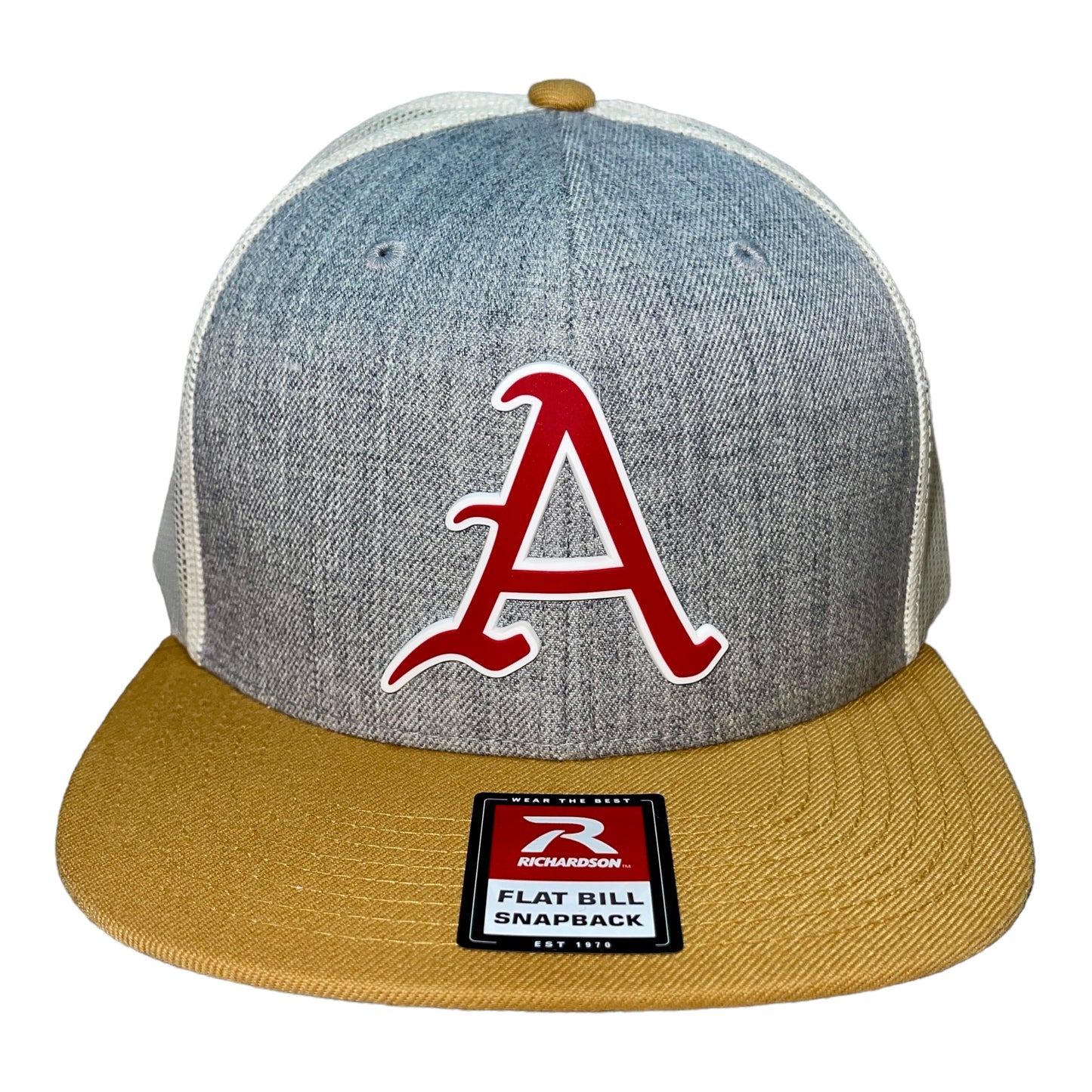 Arkansas Razorbacks Baseball A 3D Wool Blend Flat Bill Hat- Heather Grey/ Birch/ Biscuit