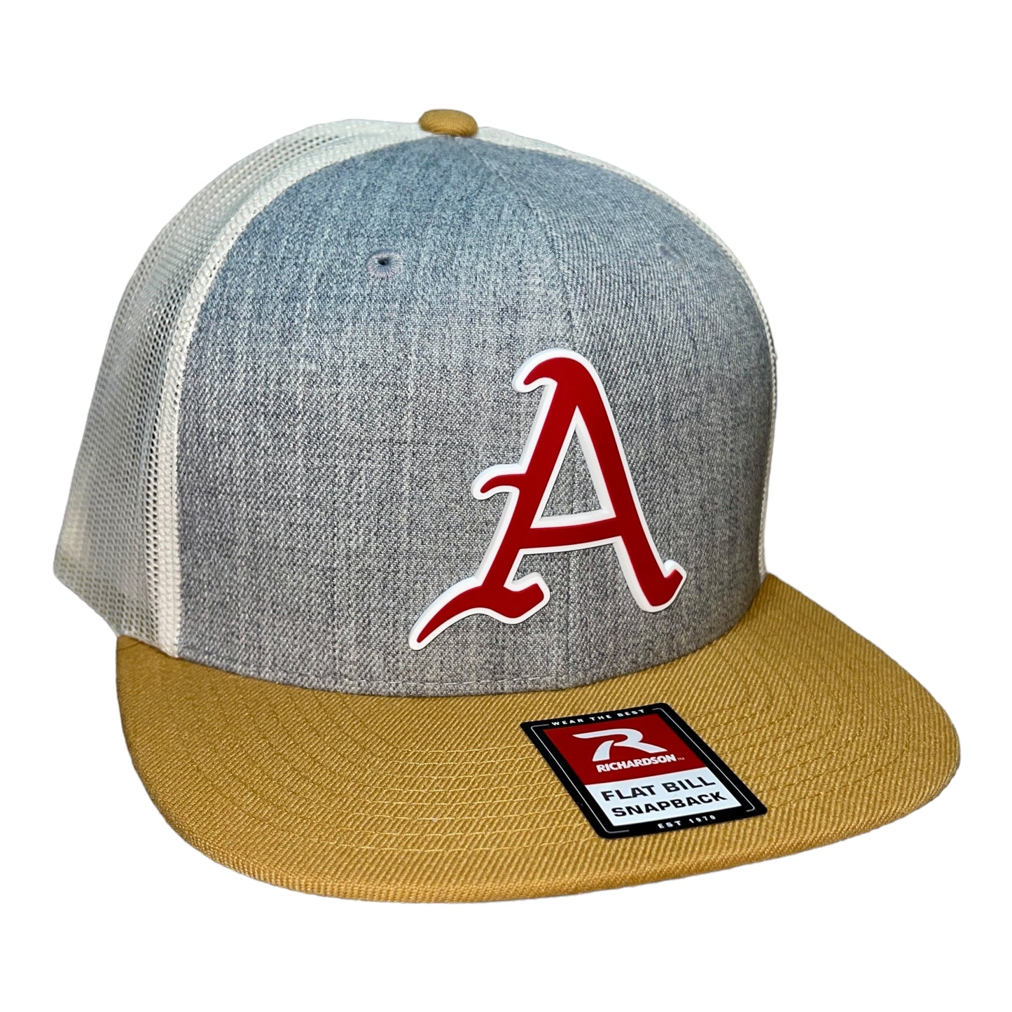 Arkansas Razorbacks Baseball A 3D Wool Blend Flat Bill Hat- Heather Grey/ Birch/ Biscuit