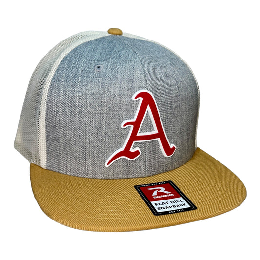 Arkansas Razorbacks Baseball A 3D Wool Blend Flat Bill Hat- Heather Grey/ Birch/ Biscuit