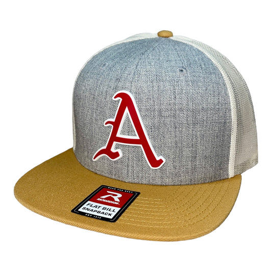 Arkansas Razorbacks Baseball A 3D Wool Blend Flat Bill Hat- Heather Grey/ Birch/ Biscuit