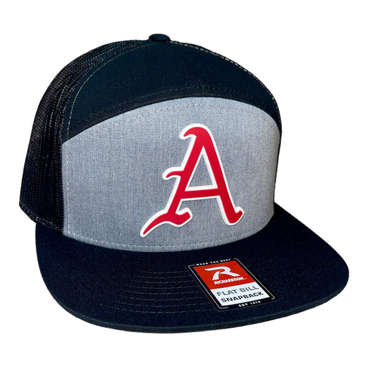 Arkansas Razorbacks Baseball A 3D Snapback Seven-Panel Trucker Hat- Heather Grey/ Black