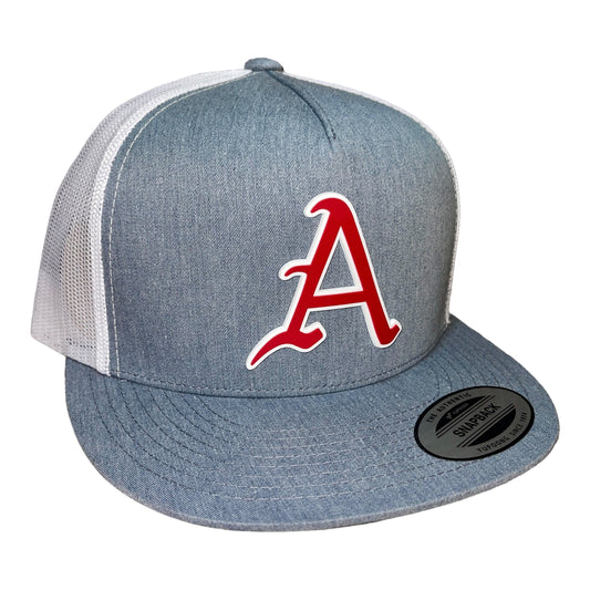 Arkansas Razorbacks Baseball A YP Snapback Flat Bill Trucker Hat- Heather Grey/ White