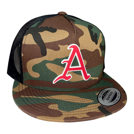 Arkansas Razorbacks Baseball A YP Snapback Flat Bill Trucker Hat- Army Camo/ Black