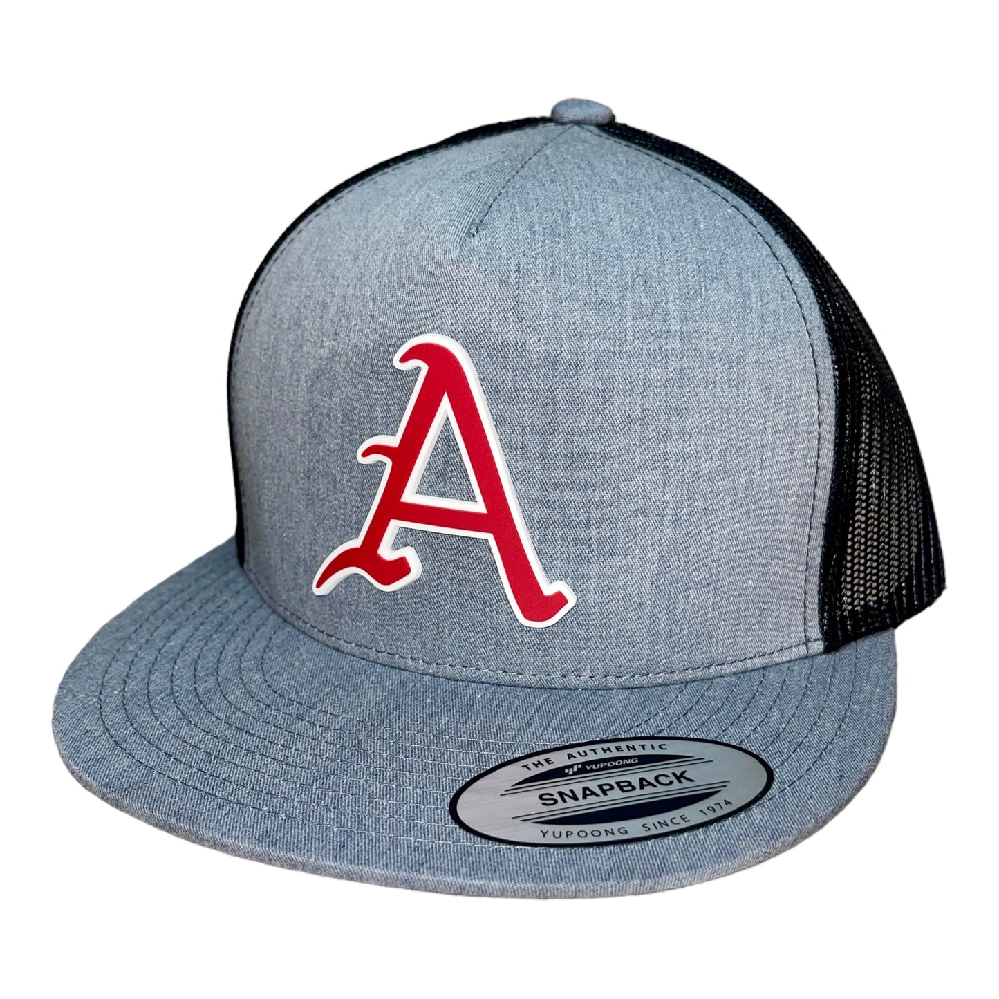 Arkansas Razorbacks Baseball A YP Snapback Flat Bill Trucker Hat- Heather Grey/ Black