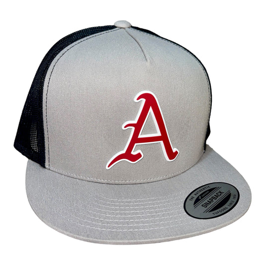 Arkansas Razorbacks Baseball A YP Snapback Flat Bill Trucker Hat- Silver/ Black