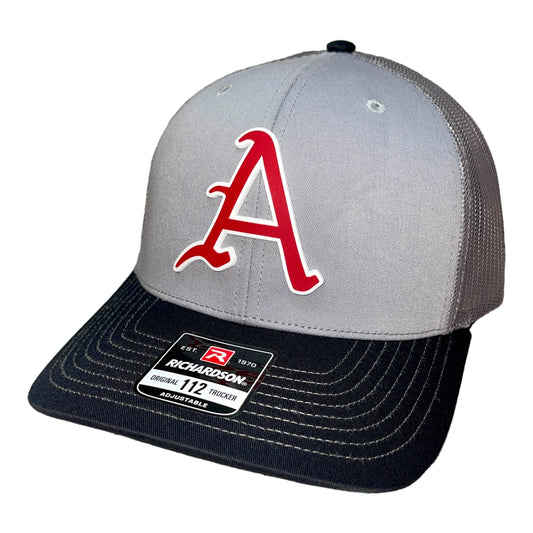 Arkansas Razorbacks Baseball A 3D Snapback Trucker Hat- Grey/ Charcoal/ Black