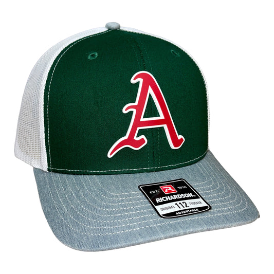 Arkansas Razorbacks Baseball A 3D Snapback Trucker Hat- Dark Green/ White/ Heather Grey