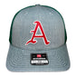 Arkansas Razorbacks Baseball A 3D Snapback Trucker Hat- Heather Grey/ Dark Green