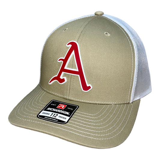 Arkansas Razorbacks Baseball A 3D Snapback Trucker Hat- Tan/ White