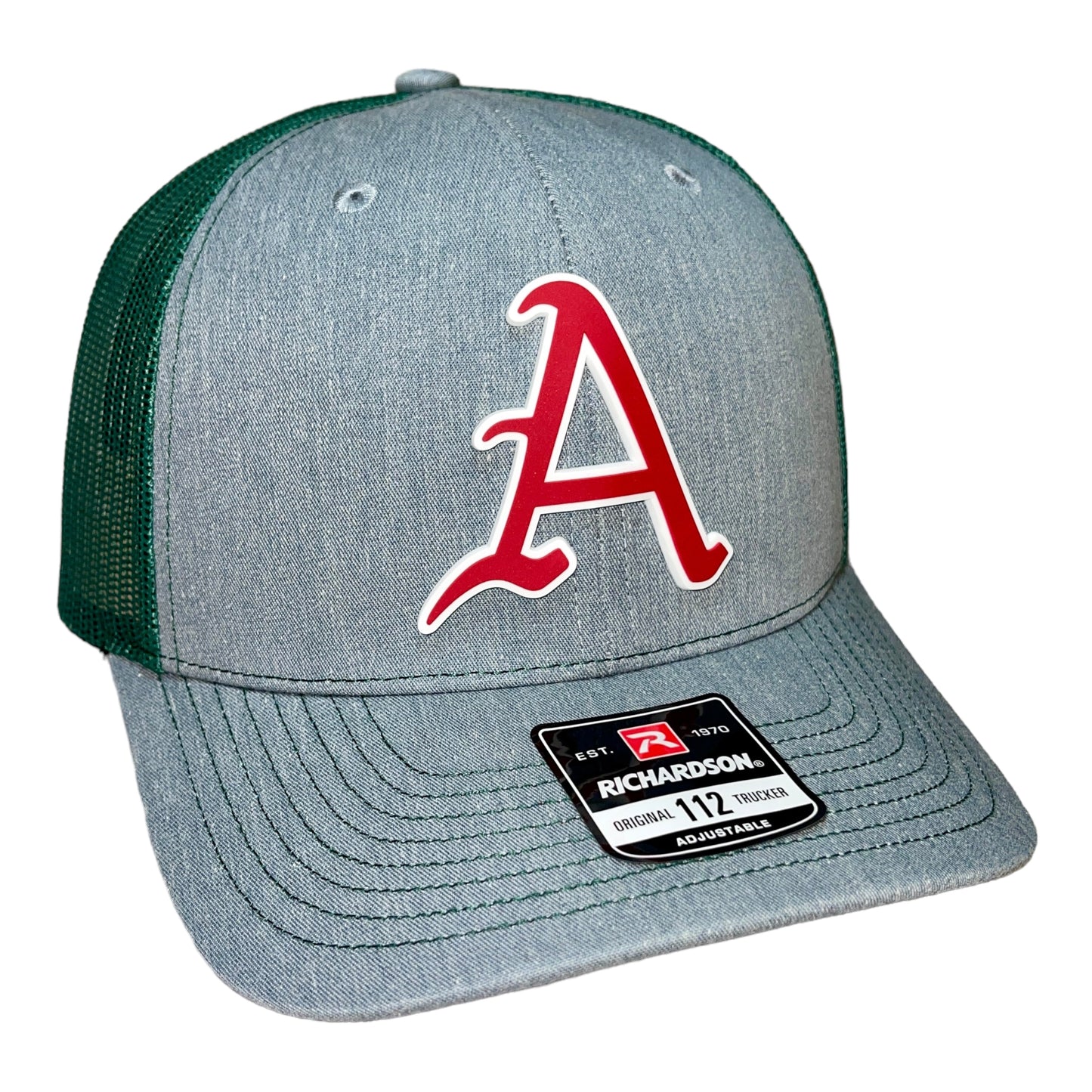 Arkansas Razorbacks Baseball A 3D Snapback Trucker Hat- Heather Grey/ Dark Green