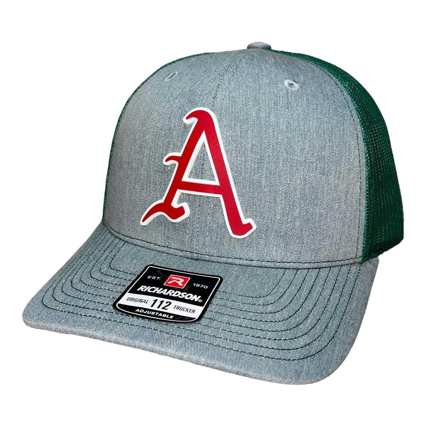 Arkansas Razorbacks Baseball A 3D Snapback Trucker Hat- Heather Grey/ Dark Green