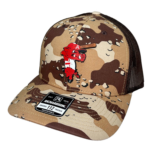 Arkansas Razorbacks Baseball Ribby 3D Snapback Trucker Hat- Desert Camo/ Brown