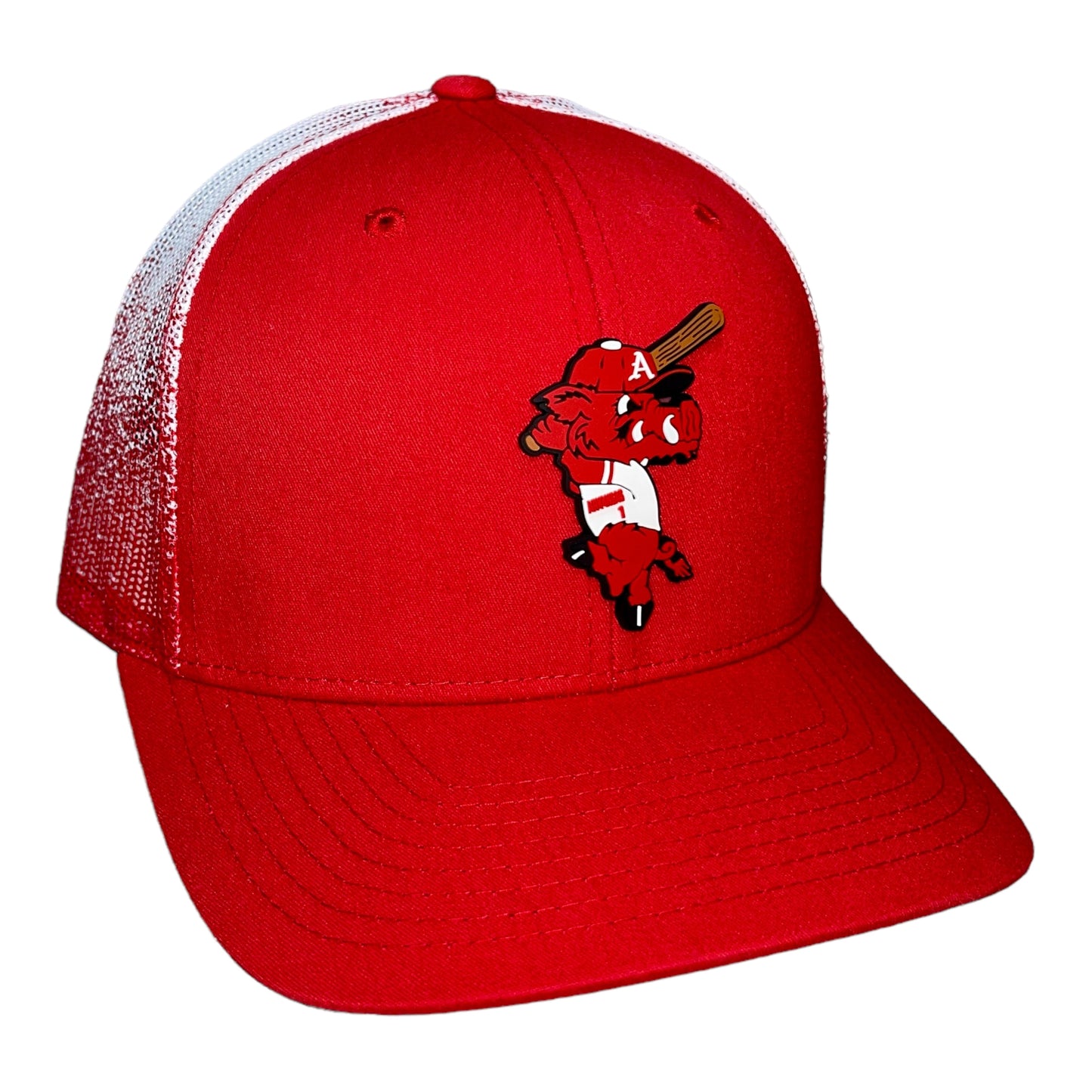 Arkansas Razorbacks Baseball Ribby at Bat 3D Snapback Trucker Hat- Red/ Red to White Fade