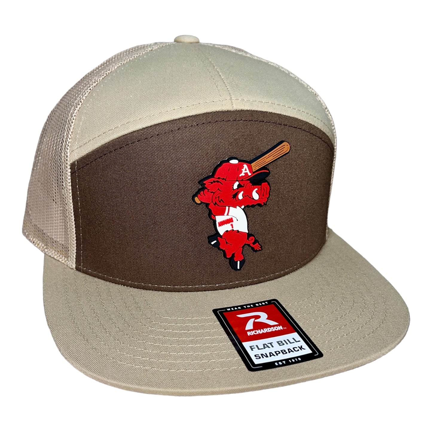Arkansas Razorbacks Baseball Ribby 3D Snapback Seven-Panel Trucker Hat- Brown/ Khaki