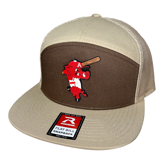 Arkansas Razorbacks Baseball Ribby 3D Snapback Seven-Panel Trucker Hat- Brown/ Khaki
