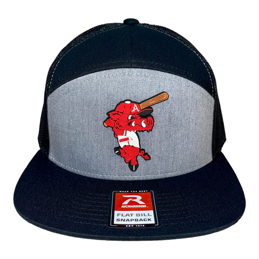 Arkansas Razorbacks Baseball Ribby 3D Snapback Seven-Panel Trucker Hat- Heather Grey/ Black