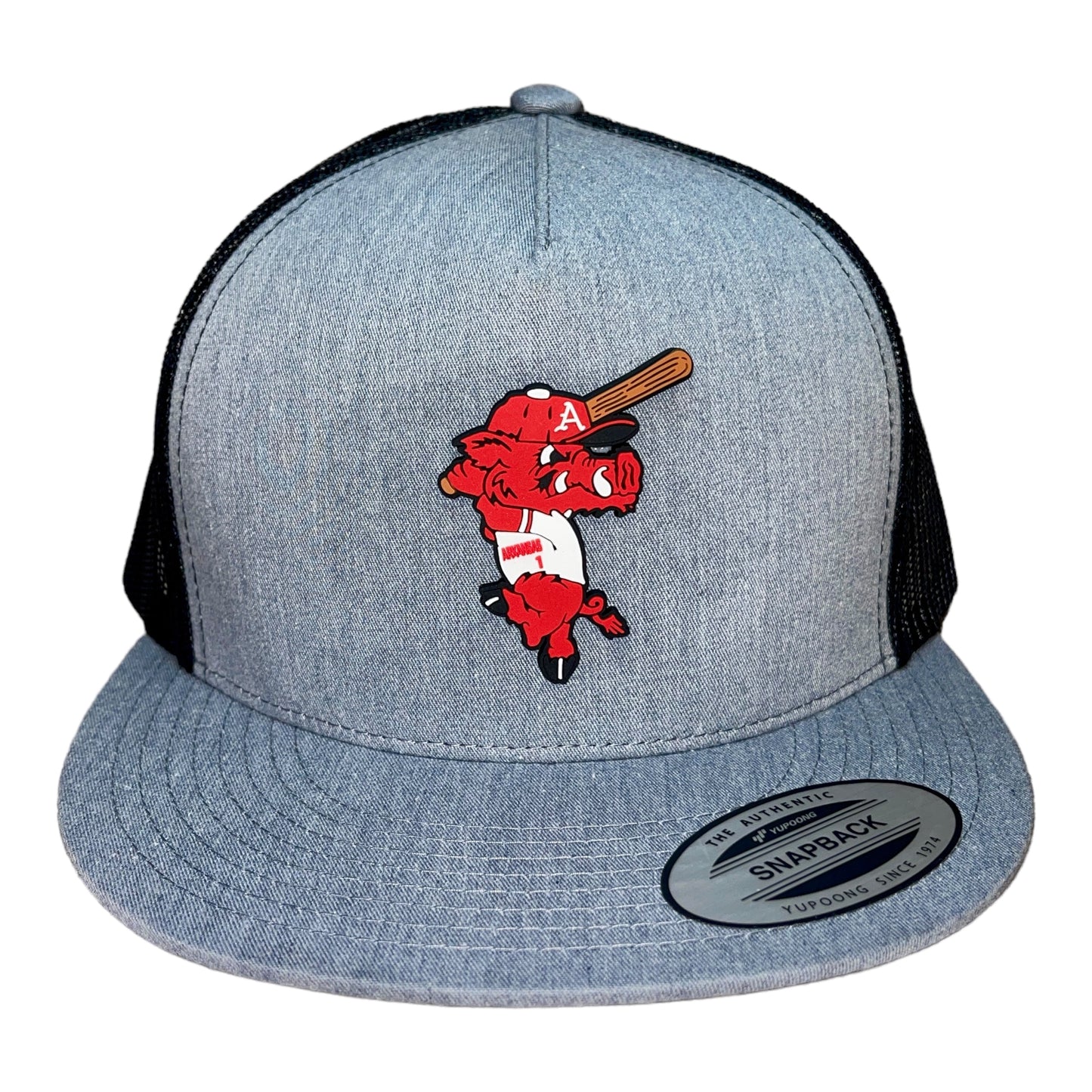 Arkansas Razorbacks Baseball Ribby YP Snapback Flat Bill Trucker Hat- Heather Grey/ Black