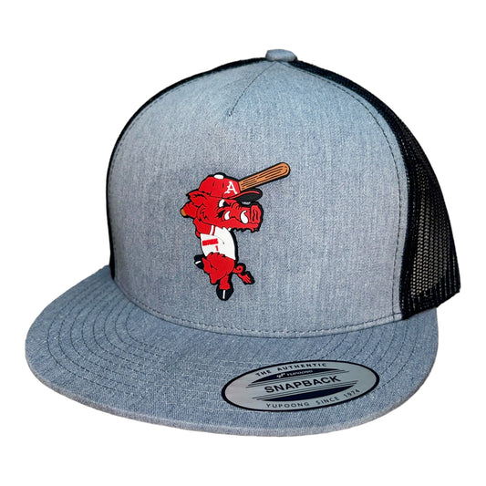 Arkansas Razorbacks Baseball Ribby YP Snapback Flat Bill Trucker Hat- Heather Grey/ Black