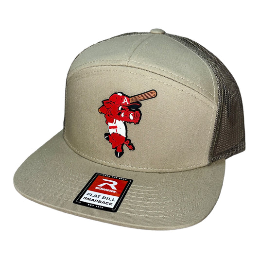 Arkansas Razorbacks Baseball Ribby 3D Snapback Seven-Panel Trucker Hat- Pale Khaki/ Loden Green