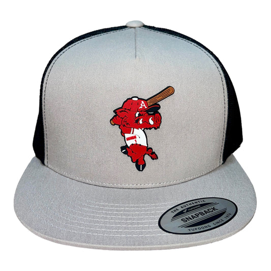 Arkansas Razorbacks Baseball Ribby YP Snapback Flat Bill Trucker Hat- Silver/ Black