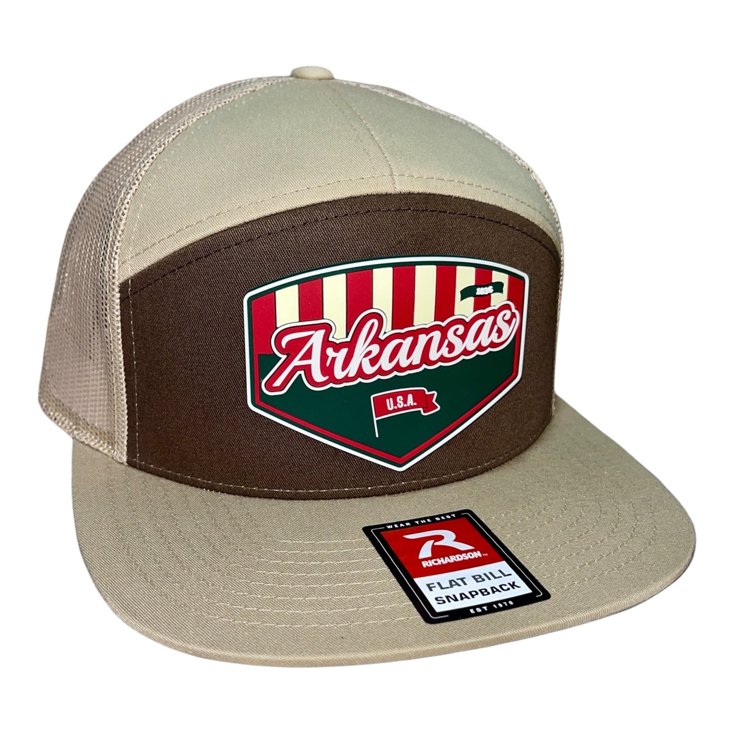 Arkansas Razorbacks Baseball Heritage Series 3D Snapback Seven-Panel Flat Bill Trucker Hat- Brown/ Tan