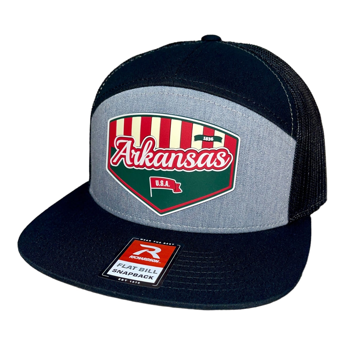 Arkansas Razorbacks Baseball Heritage Series 3D Snapback Seven-Panel Flat Bill Trucker Hat- Heather Grey/ Black