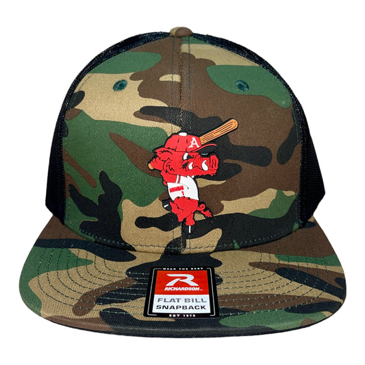 Arkansas Razorbacks Baseball Ribby 3D Wool Blend Flat Bill Hat- Army Camo/ Black