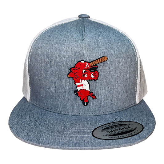 Arkansas Razorbacks Baseball Ribby YP Snapback Flat Bill Trucker Hat- Heather Grey/ White