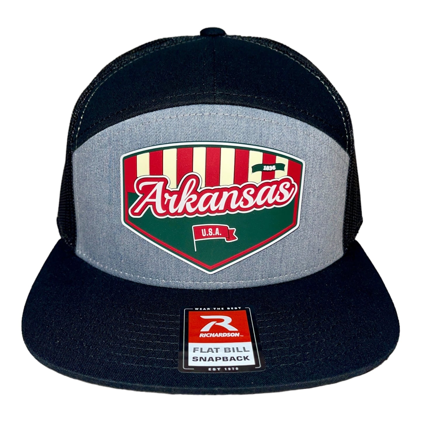 Arkansas Razorbacks Baseball Heritage Series 3D Snapback Seven-Panel Flat Bill Trucker Hat- Heather Grey/ Black
