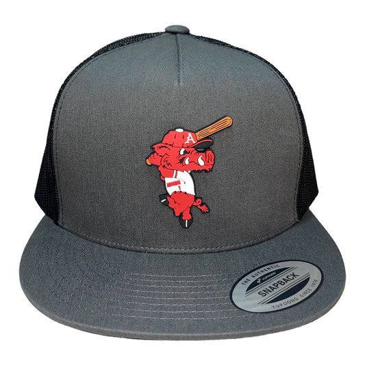 Arkansas Razorbacks Baseball Ribby YP Snapback Flat Bill Trucker Hat- Charcoal/ Black