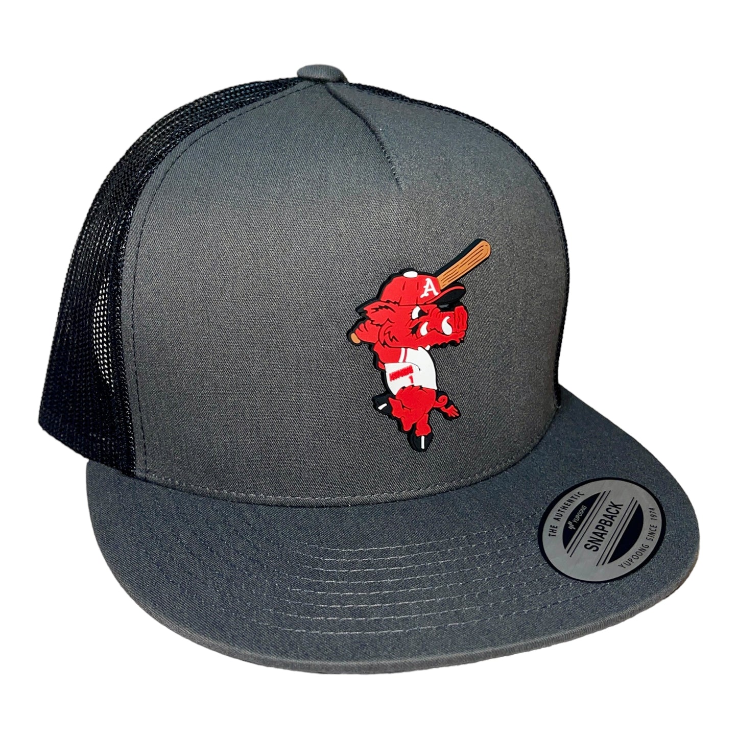 Arkansas Razorbacks Baseball Ribby YP Snapback Flat Bill Trucker Hat- Charcoal/ Black