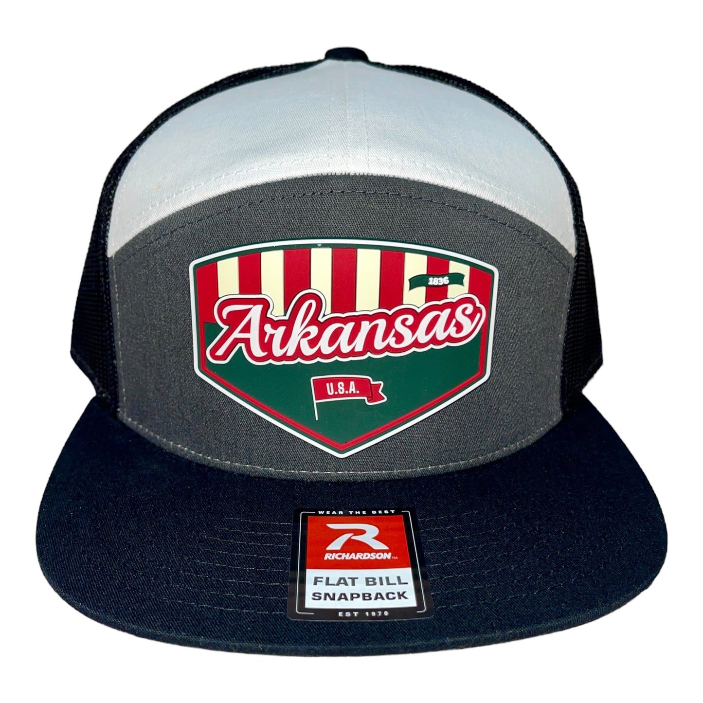 Arkansas Razorbacks Baseball Heritage Series 3D Snapback Seven-Panel Flat Bill Trucker Hat- Charcoal/ White/ Black