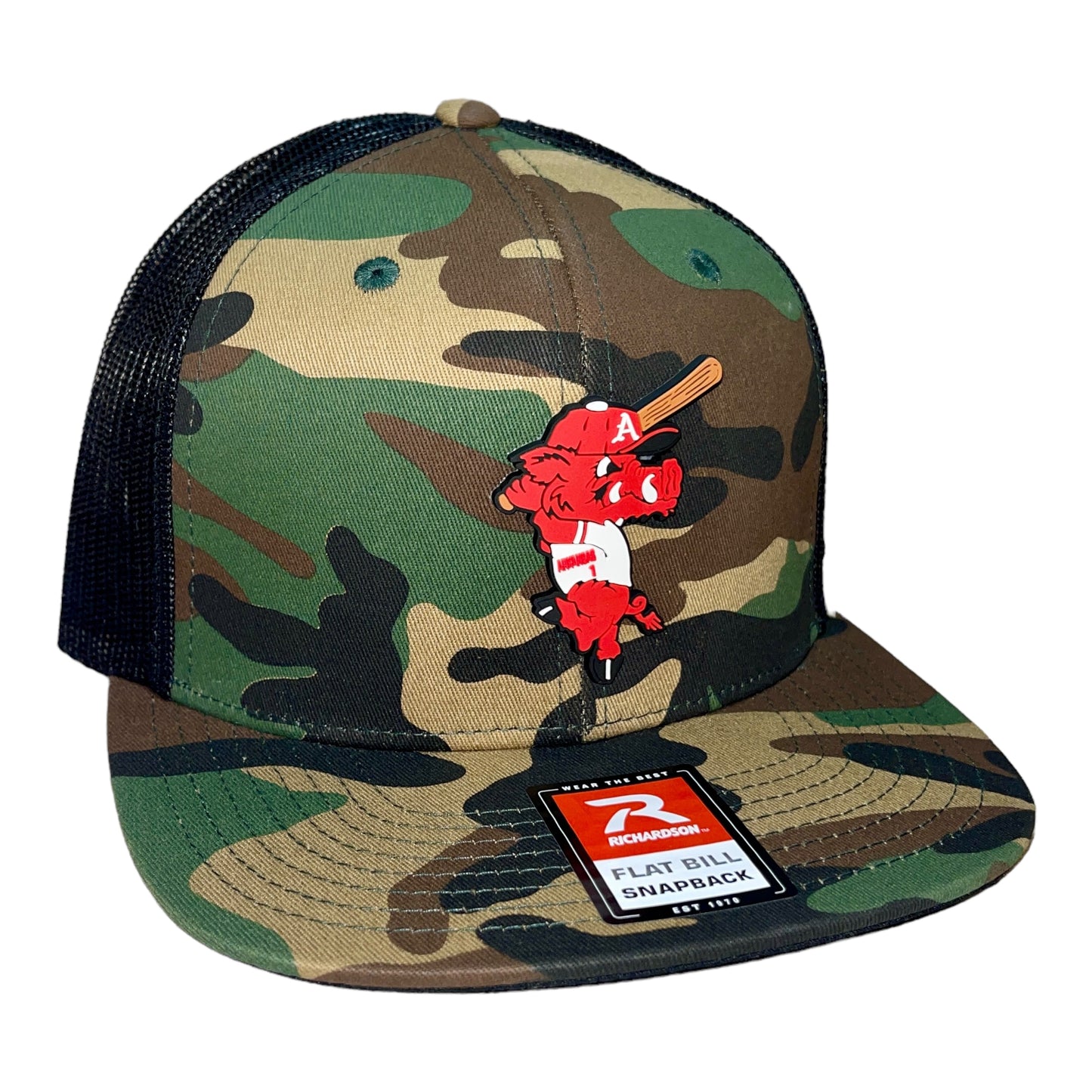 Arkansas Razorbacks Baseball Ribby 3D Wool Blend Flat Bill Hat- Army Camo/ Black
