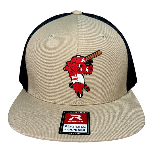 Arkansas Razorbacks Baseball Ribby 3D Wool Blend Flat Bill Hat- Khaki/ Black