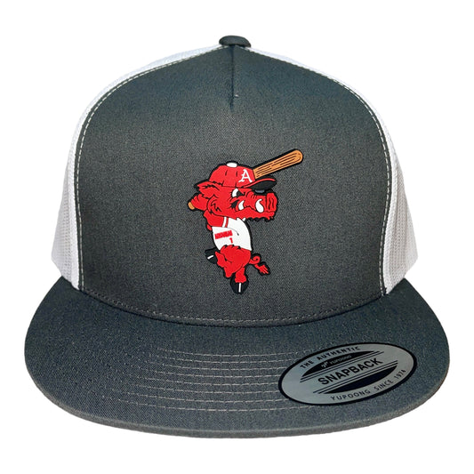 Arkansas Razorbacks Baseball Ribby YP Snapback Flat Bill Trucker Hat- Charcoal/ White