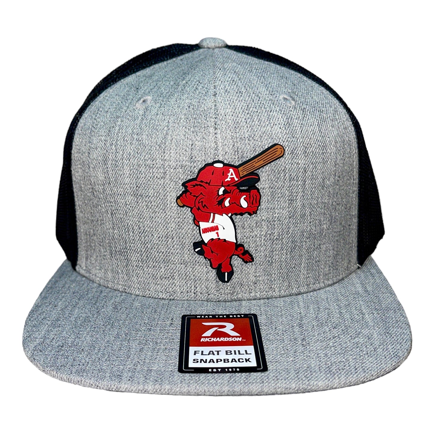 Arkansas Razorbacks Baseball Ribby 3D Wool Blend Flat Bill Hat- Heather Grey/ Black