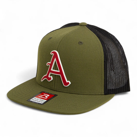 Arkansas Razorbacks Baseball Script A 2025 College World Series 3D Wool Blend Flat Bill Hat- Loden/ Black