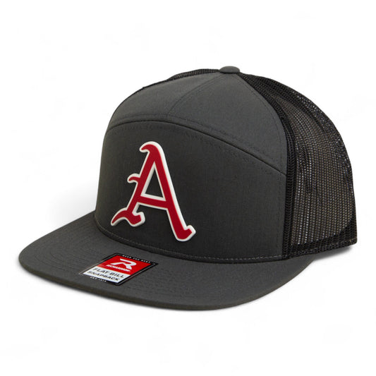 Arkansas Razorbacks Baseball Script A 3D Snapback Seven-Panel Flat Bill Trucker Hat- Charcoal/ Black