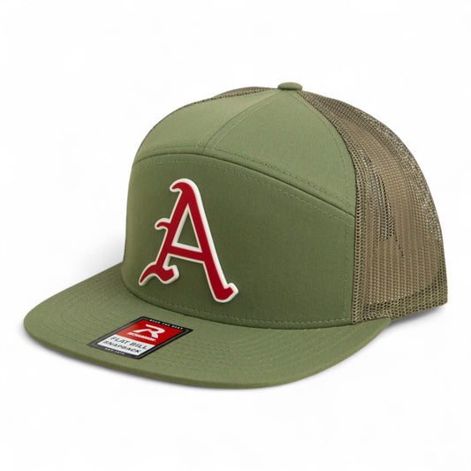 Arkansas Razorbacks Baseball Script A 2025 College World Series 3D Snapback Seven-Panel Flat Bill Trucker Hat- Loden Green