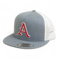 Arkansas Razorbacks Baseball Script A 2025 College World Series 3D YP Snapback Flat Bill Trucker Hat- Heather Grey/ White