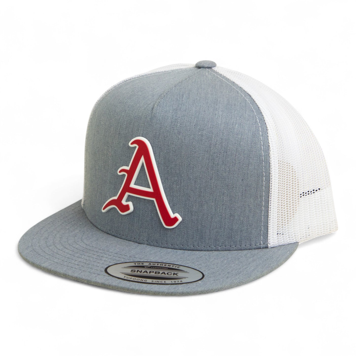Arkansas Razorbacks Baseball Script A 2025 College World Series 3D YP Snapback Flat Bill Trucker Hat- Heather Grey/ White