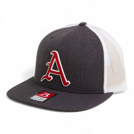 Arkansas Razorbacks Baseball Script A 2025 College World Series 3D Wool Blend Flat Bill Hat- Heather Charcoal/ White