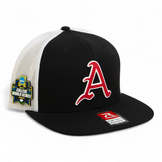 Arkansas Razorbacks Baseball Script A 2025 College World Series 3D Wool Blend Flat Bill Hat- Black/ White