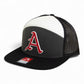 Arkansas Razorbacks Baseball Script A 2025 College World Series 3D Snapback Seven-Panel Flat Bill Trucker Hat- Charcoal/ White/ Black