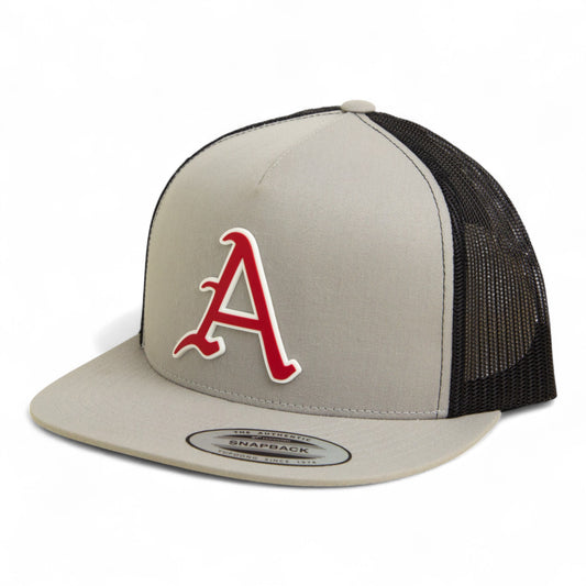 Arkansas Razorbacks Baseball Script A 2025 College World Series 3D YP Snapback Flat Bill Trucker Hat- Silver/ Black