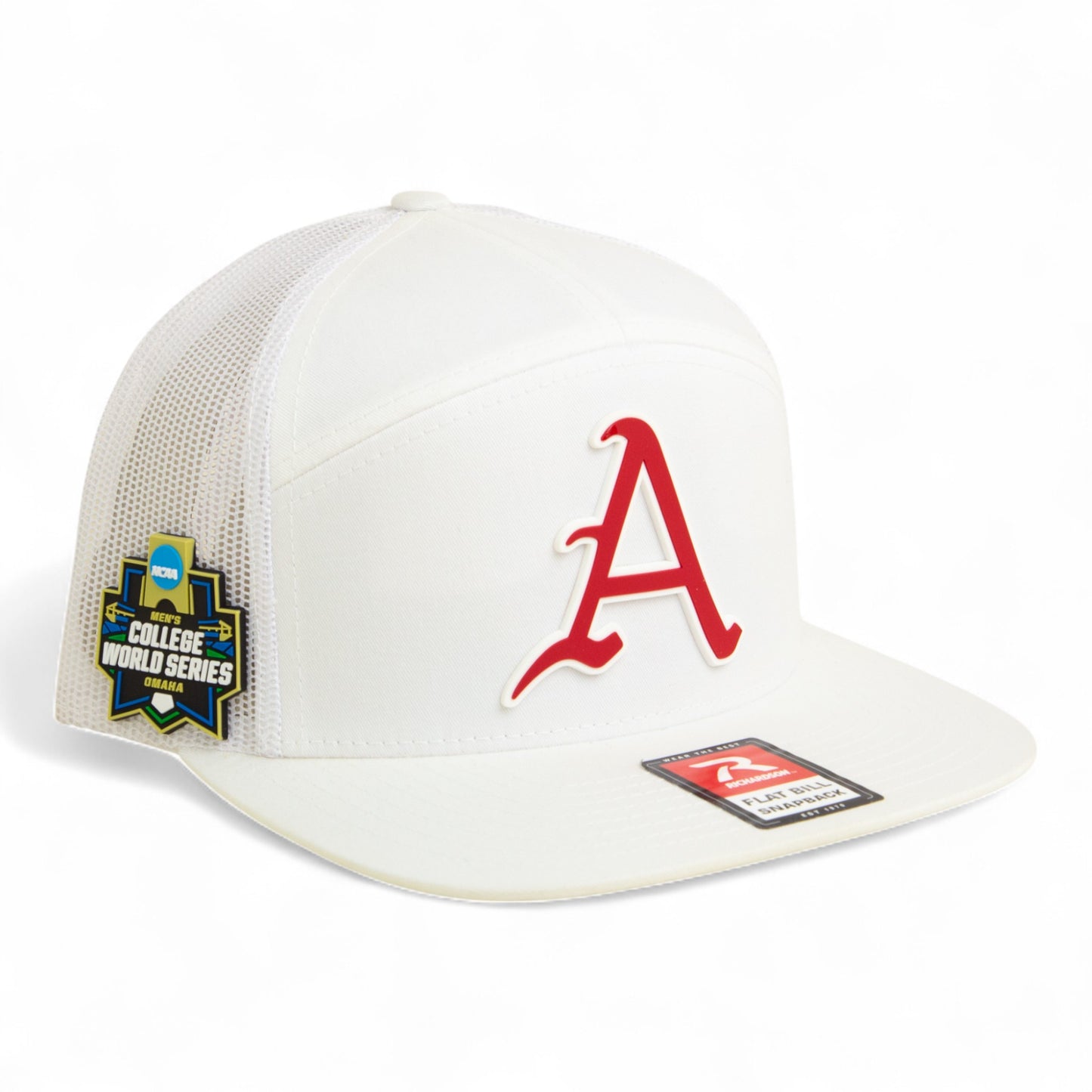 Arkansas Razorbacks Baseball Script A 2025 College World Series 3D Snapback Seven-Panel Flat Bill Trucker Hat- White
