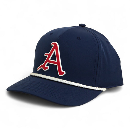 Arkansas Razorbacks Baseball Script A 2025 College World Series 3D Five Panel Classic Rope Hat- Navy/ White