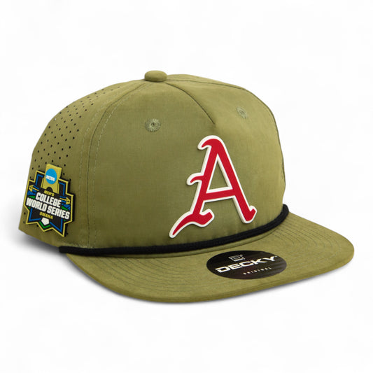Arkansas Razorbacks Baseball Script A 2025 College World Series 3D Perforated Rope Hat- Loden/ Black