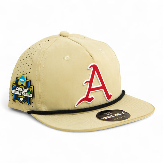Arkansas Razorbacks Baseball Script A 2025 College World Series 3D Perforated Rope Hat- Birch/ Black